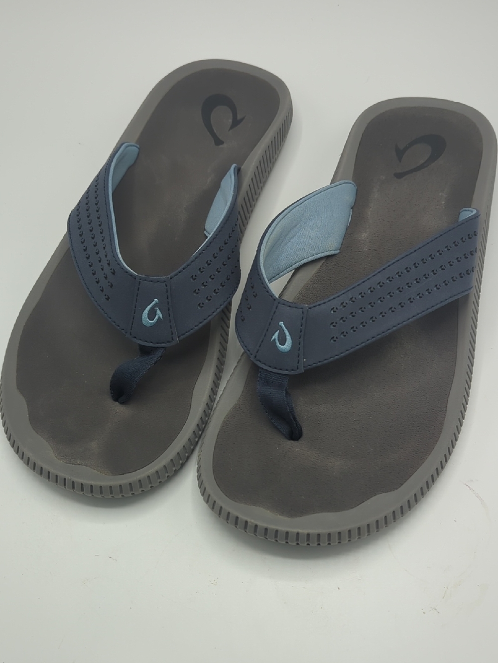OluKai Men's Navy and Gray Flip-Flop Sandals